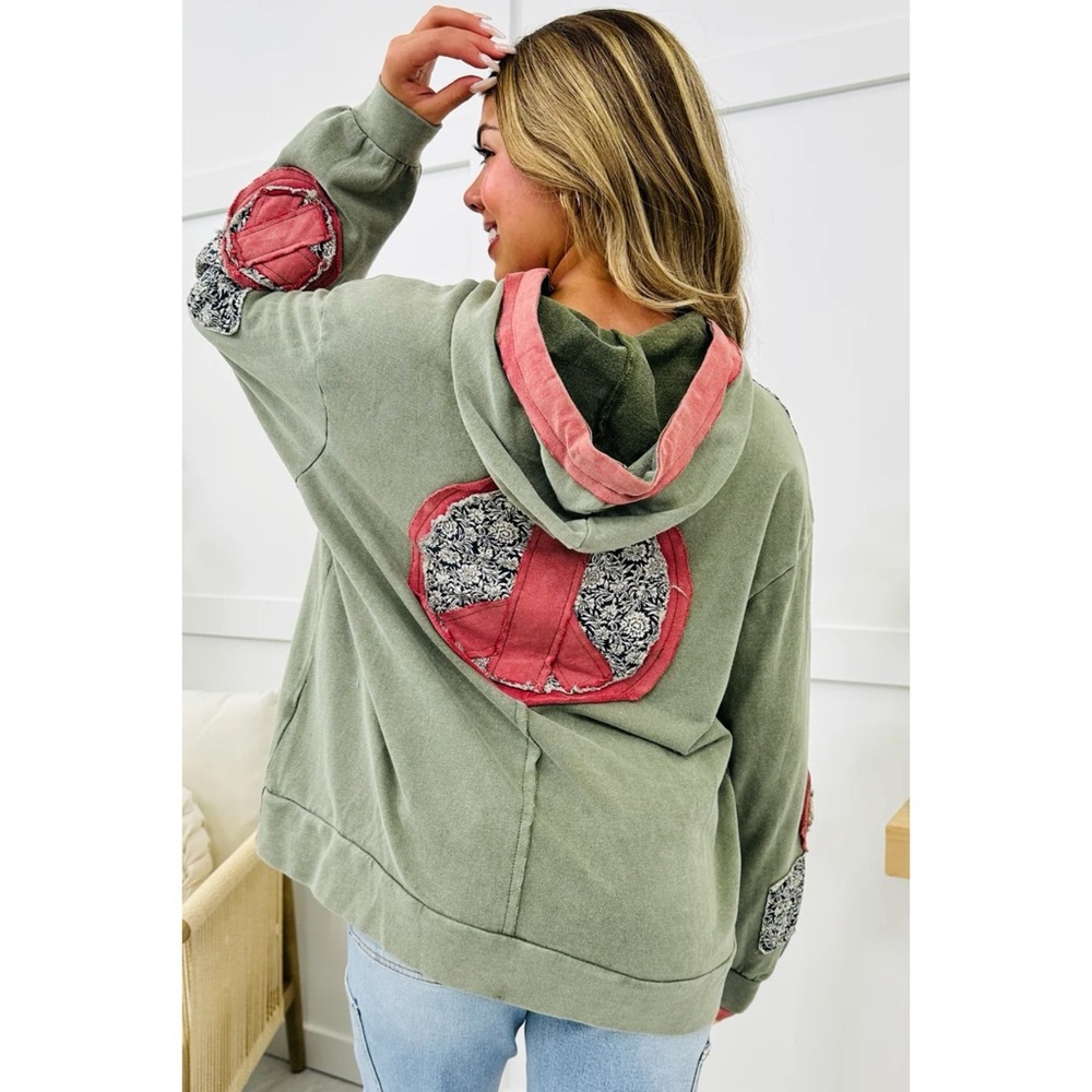 POL Olive Floral Peace Patch French Terry Sweatshirt - Picture 10 of 12